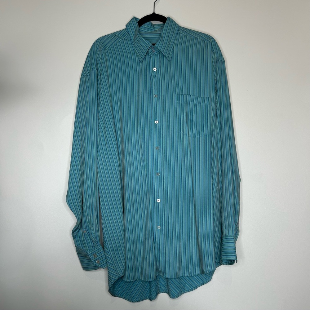 Mens BUGATCHI XXL Long Sleeve Button Down Dress Shirt Stripe Rayon Blend Casual